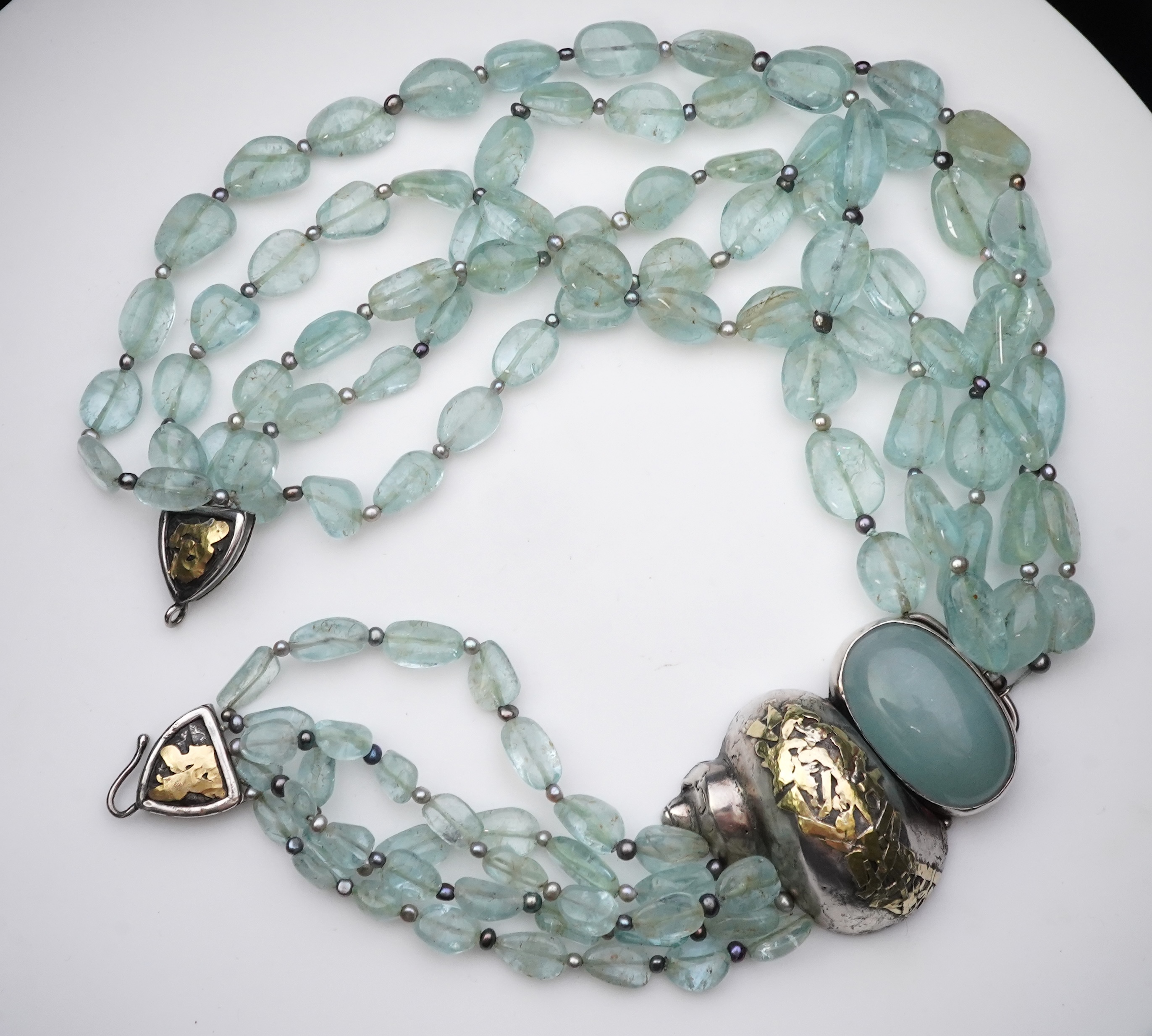 Eileen Coyne, an aquamarine and cultured pearl necklace, circa 2011